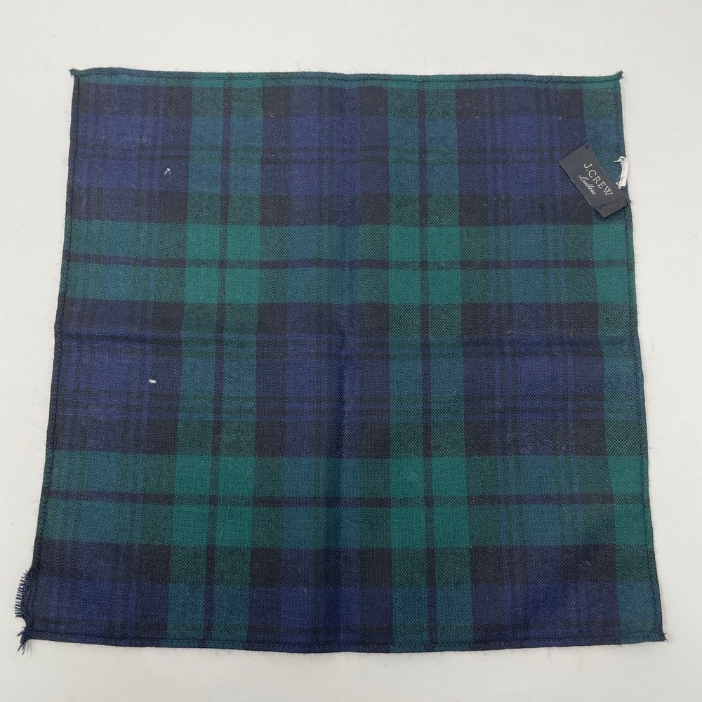 J.Crew Ludlow Mens Black Watch Tartan Plaid Pocket Square Green Blue Academia OS